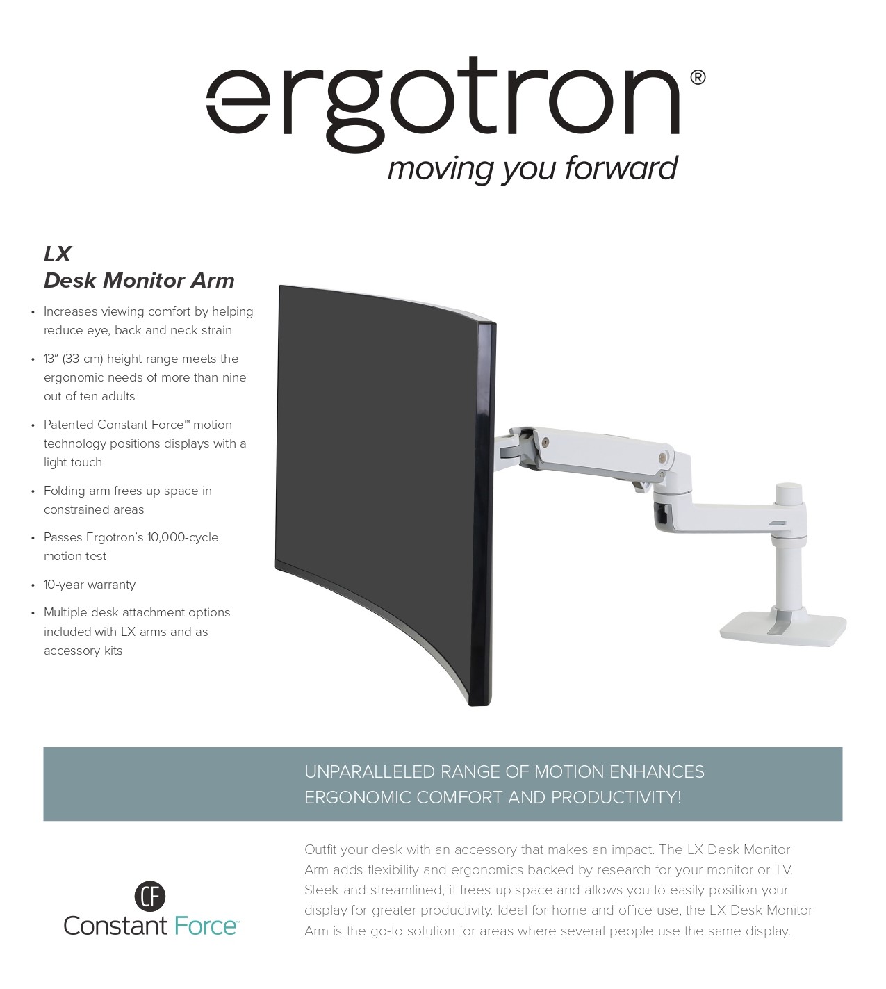 A large marketing image providing additional information about the product Ergotron LX Desk Monitor Arm Tall Pole - White - Additional alt info not provided